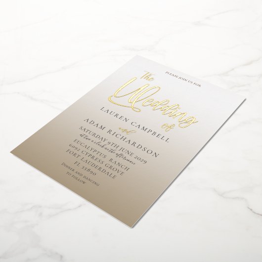 Elegant Gold Calligraphy Wedding Folie Uitnodiging (Gedraaid)