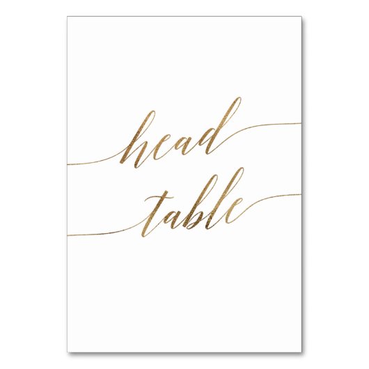 Elegant Gold Calligraphy Wedding Head Table Number Kaart (Voorkant)