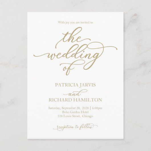 Elegant Gold Calligraphy Wedding Invitation Briefkaart (Voorkant)