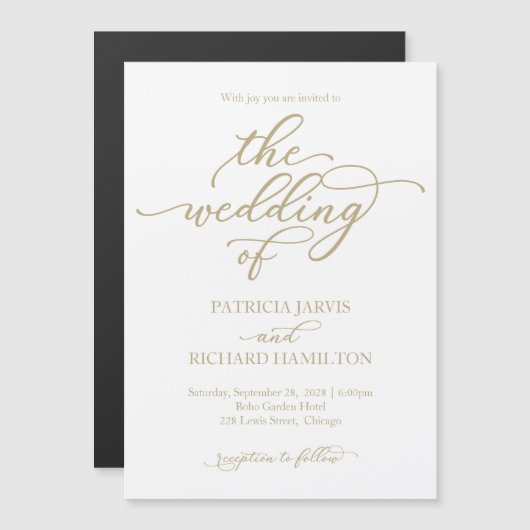 Elegant Gold Calligraphy Wedding Invitation Magnetische Uitnodiging (Voorkant / Achterkant)