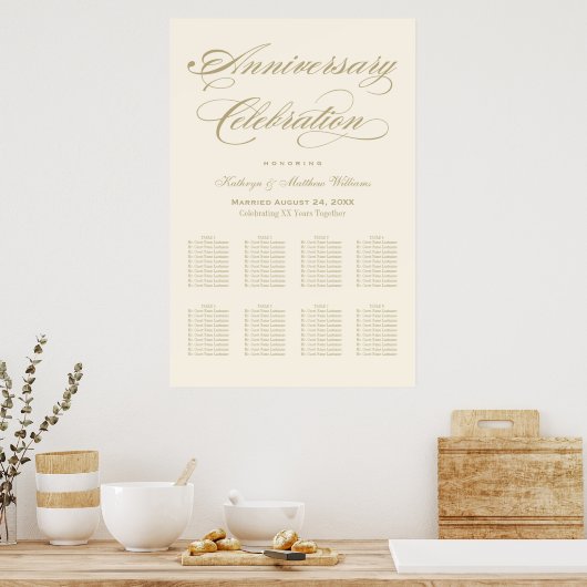 Elegant Gold Calligraphy Wedding Jubileum Poster (Keuken)