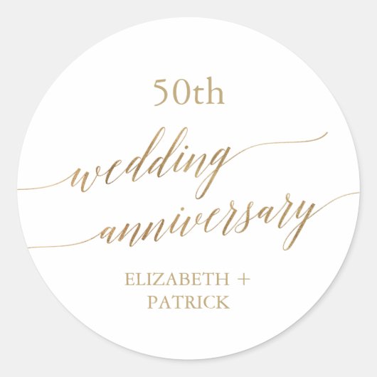 Elegant Gold Calligraphy Wedding Jubileum Ronde Sticker (Voorkant)