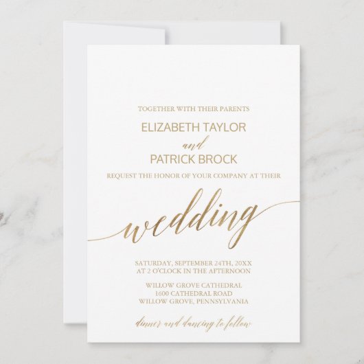 Elegant Gold Calligraphy Wedding Kaart (Voorkant)