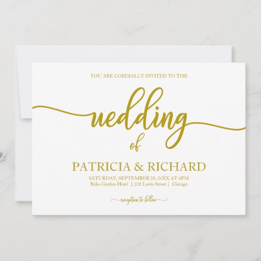 Elegant Gold Calligraphy Wedding Kaart (Voorkant)