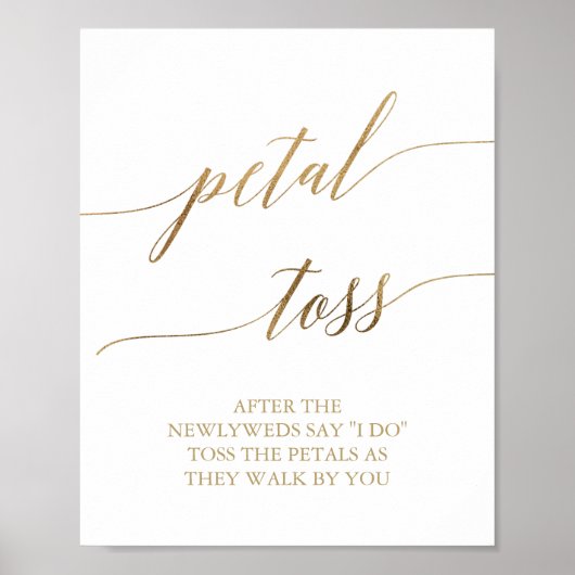 Elegant Gold Calligraphy Wedding Petal Toss Sign Poster (Voorkant)