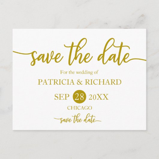 Elegant Gold Calligraphy Wedding Save the Date Briefkaart (Voorkant)