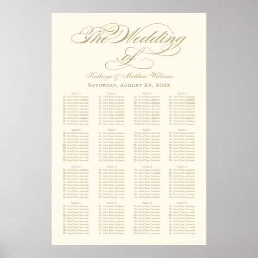 Elegant Gold Calligraphy Wedding Seding Chart Poster (Voorkant)