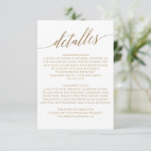 Elegant Gold Calligraphy Wedding Spain Detalles Informatiekaartje (Staand voorkant)
