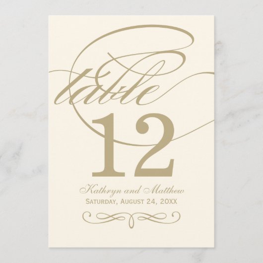 Elegant Gold Calligraphy Wedding Table Number Kaart (Voorkant)
