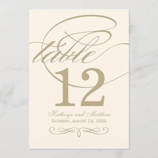 Elegant Gold Calligraphy Wedding Table Number Kaart (Achterkant)
