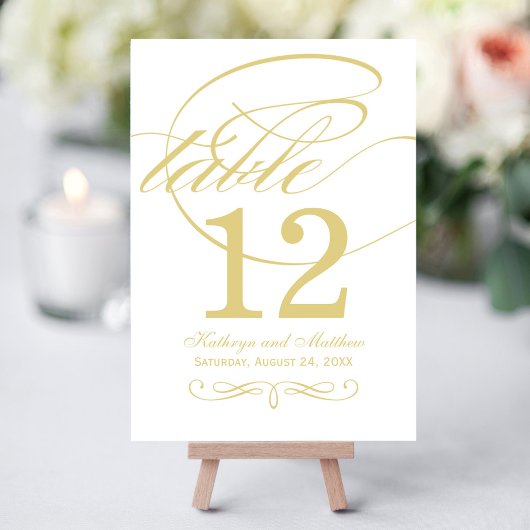 Elegant Gold Calligraphy Wedding Table Number Kaart