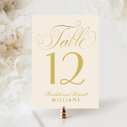 Elegant Gold Calligraphy Wedding Table Number Kaart