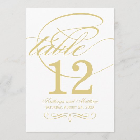 Elegant Gold Calligraphy Wedding Table Number Kaart (Voorkant)