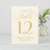 Elegant Gold Calligraphy Wedding Table Number Kaart (Staand voorkant)