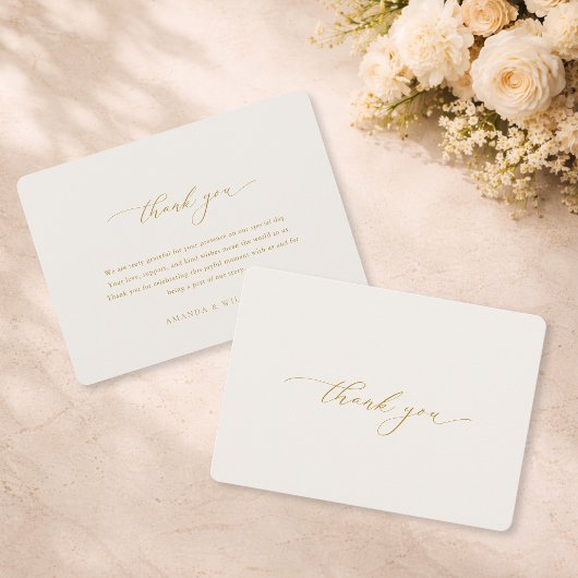 Elegant Gold Calligraphy Wedding Thank You Card Kaart