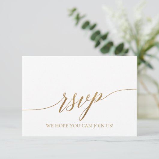 Elegant Gold Calligraphy Wedding Website RSVP Card (Staand voorkant)