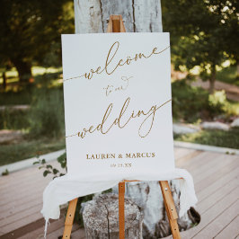 Elegant Gold Calligraphy Wedding Welcome Sign Poster