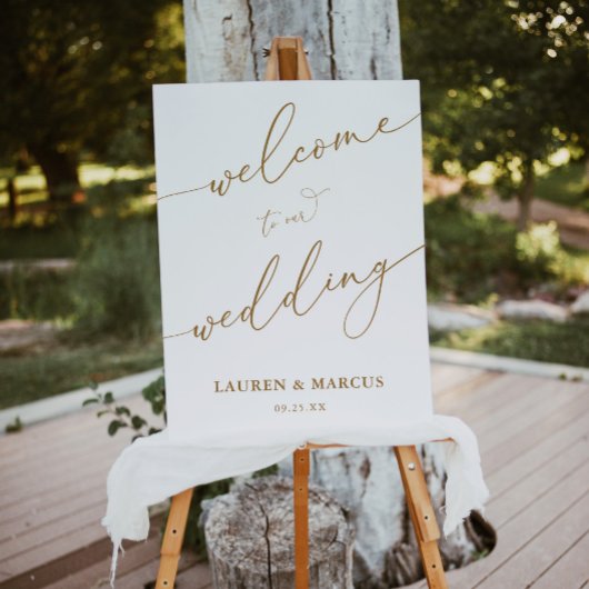 Elegant Gold Calligraphy Wedding Welcome Sign Poster