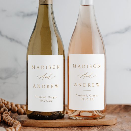 Elegant Gold Calligraphy Wedding Wijn Etiket