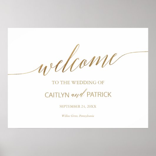 Elegant Gold Calligraphy Welcome Wedding Sign Poster (Voorkant)