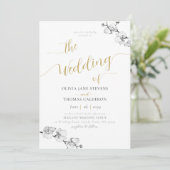 Elegant Gold Calligraphy White Orchid Wedding Kaart (Staand voorkant)