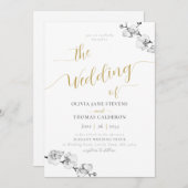 Elegant Gold Calligraphy White Orchid Wedding Kaart (Voorkant / Achterkant)