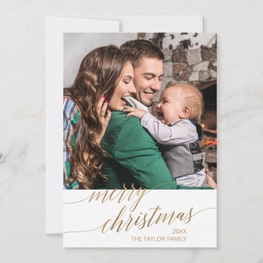 Elegant Gold Calligraphy Year in Review Foto Feestdagenkaart (Voorkant)