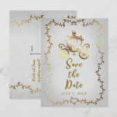 Elegant Gold Carriage Storybook Save the Date Aankondigingskaart (Voorkant / Achterkant)
