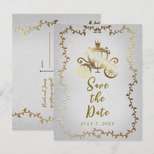 Elegant Gold Carriage Storybook Save the Date Aankondigingskaart (Voorkant / Achterkant)