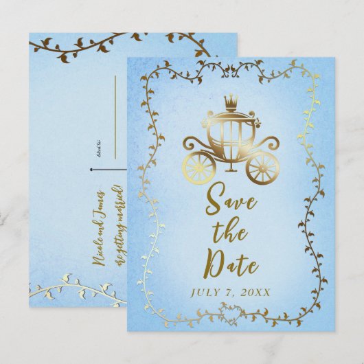 Elegant Gold Carriage Storybook Save the Date Aankondigingskaart (Voorkant / Achterkant)