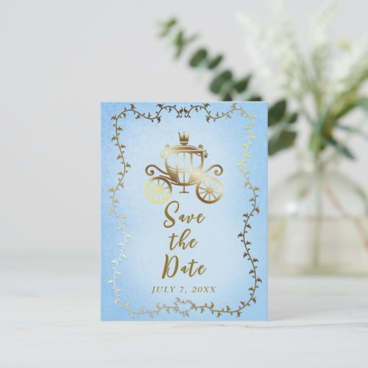 Elegant Gold Carriage Storybook Save the Date Aankondigingskaart (Staand voorkant)