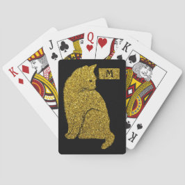 Elegant Gold Cat op Black Cat Lover Monogram Pokerkaarten
