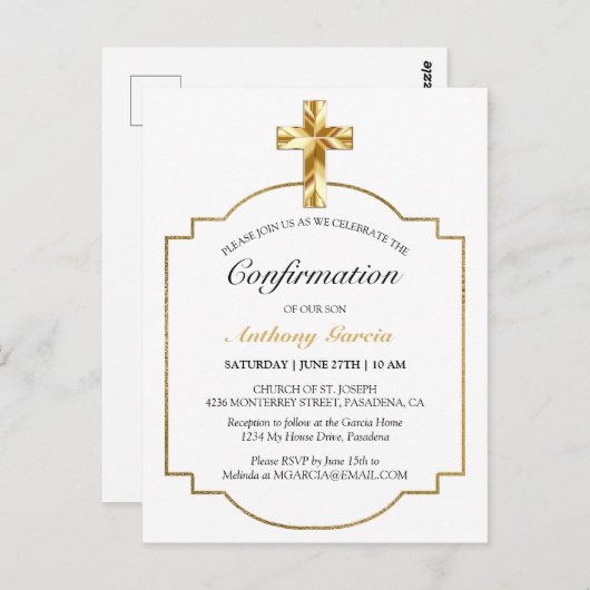Elegant Gold Catholic Confirmation Invitation Briefkaart (Voorkant / Achterkant)
