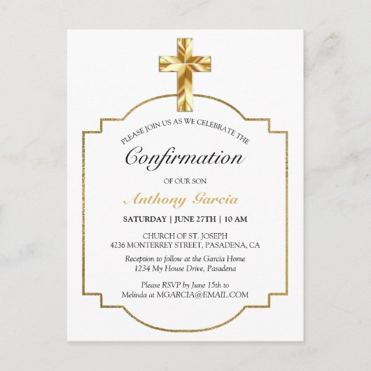 Elegant Gold Catholic Confirmation Invitation Briefkaart (Voorkant)