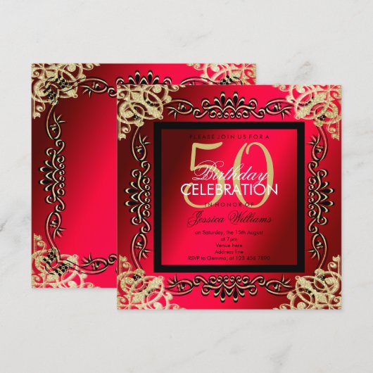 Elegant Gold & Cerise 50e verjaardag voor vrouwen Kaart (Voorkant / Achterkant)