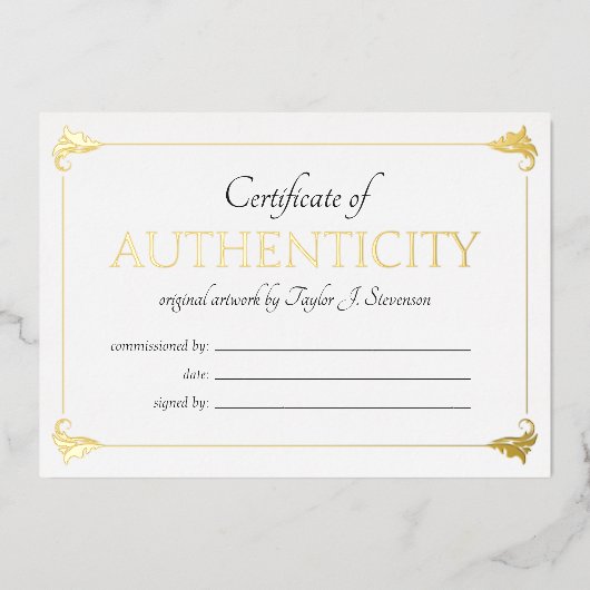 Elegant Gold Certificate (echtheidscertificaat) Folie Uitnodiging (Voorkant)