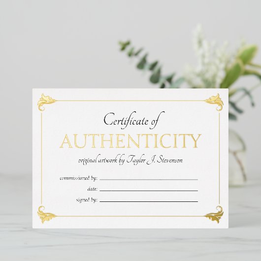 Elegant Gold Certificate (echtheidscertificaat) Folie Uitnodiging (Staand Voorkant)