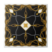 Elegant Gold Chain and Jewel Baroque Pattern Tegeltje (Voorkant)