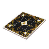 Elegant Gold Chain and Jewel Baroque Pattern Tegeltje (Zijkant)