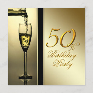 Elegant Gold Champagne 50th Birthday Party Kaart