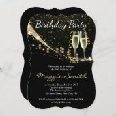 Elegant Gold Champagne Birthday Party Invite Kaart (Voorkant / Achterkant)