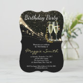 Elegant Gold Champagne Birthday Party Invite Kaart (Staand voorkant)