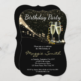 Elegant Gold Champagne Birthday Party Invite Kaart