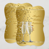 Elegant Gold Champagne Birthday Party Kaart (Voorkant / Achterkant)