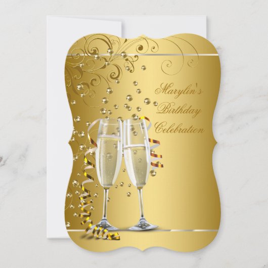 Elegant Gold Champagne Birthday Party Kaart (Voorkant)