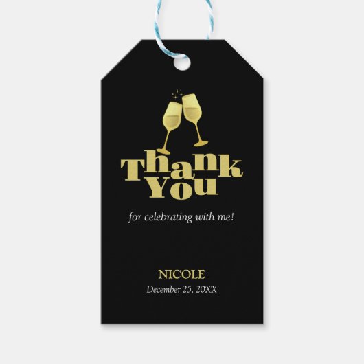 Elegant Gold Champagne Black Birthday Thank You Cadeaulabel (Voorkant)