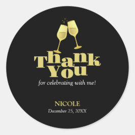 Elegant Gold Champagne Black Birthday Thank You Ronde Sticker