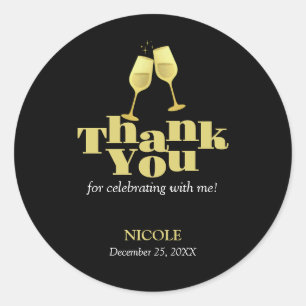 Elegant Gold Champagne Black Birthday Thank You Ronde Sticker