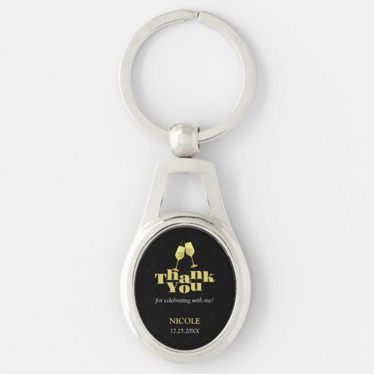 Elegant Gold Champagne Black Birthday Thank You Sleutelhanger (Voorkant)