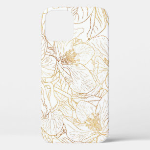 Elegant Gold Cherry Blossom Flowers White Design Case-Mate iPhone Case